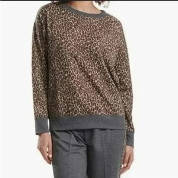 Splendid Boat Neck Animal Print Leopard Crewneck Long Sleeve Sweater - Picture 1 of 6